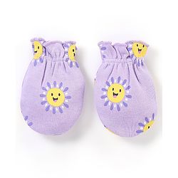 Babyhug 100% Cotton Knit Mittens & Booties Set Sun Print - Purple
