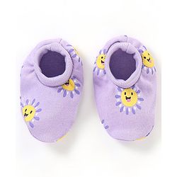 Babyhug 100% Cotton Knit Mittens & Booties Set Sun Print - Purple