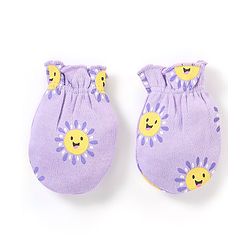 Babyhug 100% Cotton Knit Mittens & Booties Set Sun Print - Purple
