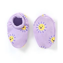 Babyhug 100% Cotton Knit Mittens & Booties Set Sun Print - Purple