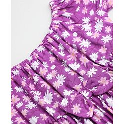 Babyhug Rayon Woven Short Sleeves Frock with Bow Floral Print - Lilac