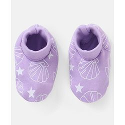 Babyhug 100% Cotton Mittens And Booties Shells Print - Purple