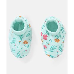 Babyhug 100% Cotton Mittens And Booties Floral Print - Blue