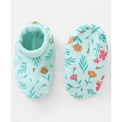 Babyhug 100% Cotton Mittens And Booties Floral Print - Blue