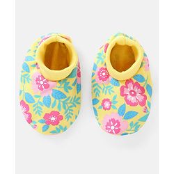Babyhug 100% Cotton Knit Mittens & Booties Set Floral Print - Yellow
