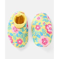 Babyhug 100% Cotton Knit Mittens & Booties Set Floral Print - Yellow