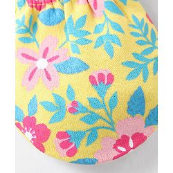 Babyhug 100% Cotton Knit Mittens & Booties Set Floral Print - Yellow