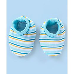 Babyhug 100% Cotton Striped Mittens & Booties - Blue