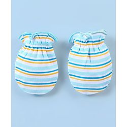 Babyhug 100% Cotton Striped Mittens & Booties - Blue