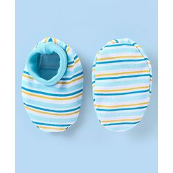 Babyhug 100% Cotton Striped Mittens & Booties - Blue