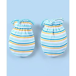 Babyhug 100% Cotton Striped Mittens & Booties - Blue