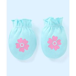 Babyhug 100% Cotton Mittens Floral Printed  & Stripes Pack of 3 - Blue & Yellow