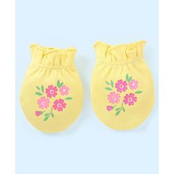 Babyhug 100% Cotton Mittens Floral Printed  & Stripes Pack of 3 - Blue & Yellow