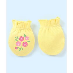 Babyhug 100% Cotton Mittens Floral Printed  & Stripes Pack of 3 - Blue & Yellow