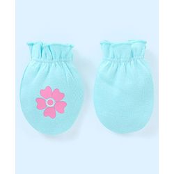 Babyhug 100% Cotton Mittens Floral Printed  & Stripes Pack of 3 - Blue & Yellow