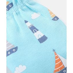 Babyhug 100% Cotton Knit Mittens & Booties Set Boat Print - Blue