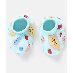 Babyhug 100% Cotton Knit Mittens & Booties Set Fruits Print - Blue