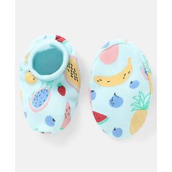 Babyhug 100% Cotton Knit Mittens & Booties Set Fruits Print - Blue
