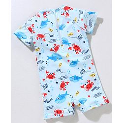 Babyhug Lycra Short Sleeves Legged Swimsuit Sea Animals Print - Blue