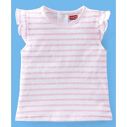 Babyhug 100% Cotton Sleeveless Striped Tee & Dungaree Set Floral  Print- Pink