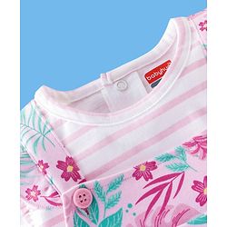 Babyhug 100% Cotton Sleeveless Striped Tee & Dungaree Set Floral  Print- Pink
