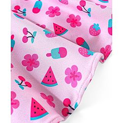 Babyhug Sleeveless Frock Style Singlet Swimsuit with Ruffle Detailing Fruity Print - Pink