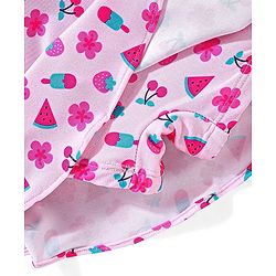 Babyhug Sleeveless Frock Style Singlet Swimsuit with Ruffle Detailing Fruity Print - Pink