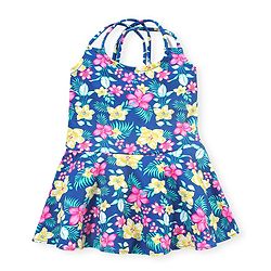 Babyhug Sleeveless Frock Style Singlet Swimsuit Floral Print - Navy Blue