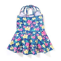 Babyhug Sleeveless Frock Style Singlet Swimsuit Floral Print - Navy Blue