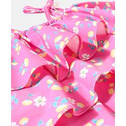 Babyhug Off Shoulder A Line Floral Print Swimsuit Frock - Pink