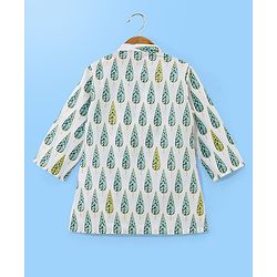 Babyhug 100% Cotton Woven Full Sleeves Kurta Pyjama Set Leaf Print - White