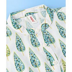 Babyhug 100% Cotton Woven Full Sleeves Kurta Pyjama Set Leaf Print - White