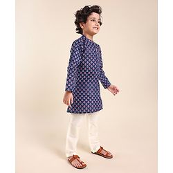 Babyhug 100% Cotton Flower Printed Full Sleeves Kurta With Pyjama Set - Blue