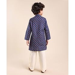 Babyhug 100% Cotton Flower Printed Full Sleeves Kurta With Pyjama Set - Blue