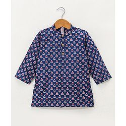 Babyhug 100% Cotton Flower Printed Full Sleeves Kurta With Pyjama Set - Blue