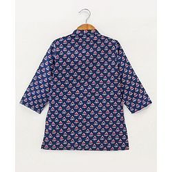 Babyhug 100% Cotton Flower Printed Full Sleeves Kurta With Pyjama Set - Blue