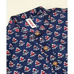 Babyhug 100% Cotton Flower Printed Full Sleeves Kurta With Pyjama Set - Blue