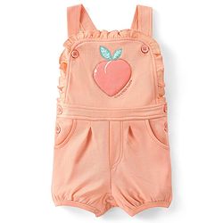 Babyhug 100% Cotton Half Sleeves Inner Tee with Dungaree With Fruits Embroidery - Pink & White