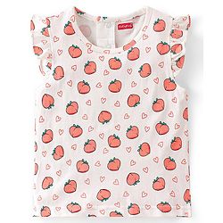 Babyhug 100% Cotton Half Sleeves Inner Tee with Dungaree With Fruits Embroidery - Pink & White