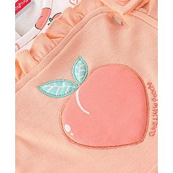 Babyhug 100% Cotton Half Sleeves Inner Tee with Dungaree With Fruits Embroidery - Pink & White