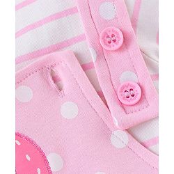 Babyhug 100% Cotton Half Sleeves Inner Tee with Dungaree With Fruits Embroidery - Pink & White