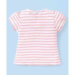 Babyhug 100% Cotton Knit Floral Print Dungaree & Half Sleeves Striped Tee Set - Pink & White