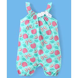 Babyhug 100% Cotton Knit Half Sleeves T-Shirt & Dungaree Set Fruit Print - Pink & Mint