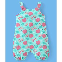 Babyhug 100% Cotton Knit Half Sleeves T-Shirt & Dungaree Set Fruit Print - Pink & Mint