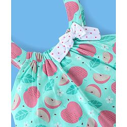 Babyhug 100% Cotton Knit Half Sleeves T-Shirt & Dungaree Set Fruit Print - Pink & Mint