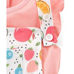 Babyhug 100% Cotton Knit Pomegranate Print  Dungaree with Half Sleeves Inner Tee - White & Pink