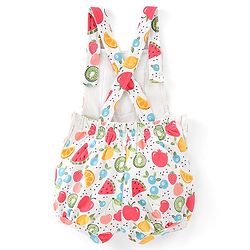 Babyhug 100% Cotton Knit Pomegranate Print  Dungaree with Half Sleeves Inner Tee - White & Pink