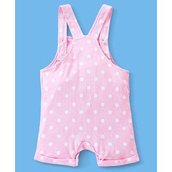 Babyhug 100% Cotton Polka Dots Printed Dungaree with Half Sleeves Striped Inner Tee - White & Pink