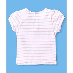 Babyhug 100% Cotton Polka Dots Printed Dungaree with Half Sleeves Striped Inner Tee - White & Pink