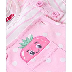 Babyhug 100% Cotton Polka Dots Printed Dungaree with Half Sleeves Striped Inner Tee - White & Pink